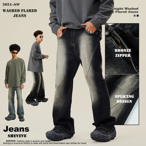 In 2024, the men's fashion flared jeans trousers of the new American loose and trendy brand, featuring a washed and destroyed vibe style.