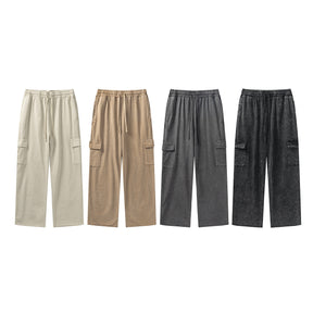 Men's new trousers with multiple pockets. Straight-cut street workwear-style casual washed retro loose pants for men.