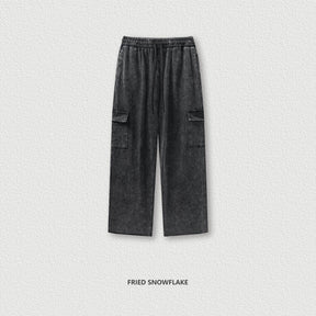 Men's new trousers with multiple pockets. Straight-cut street workwear-style casual washed retro loose pants for men.