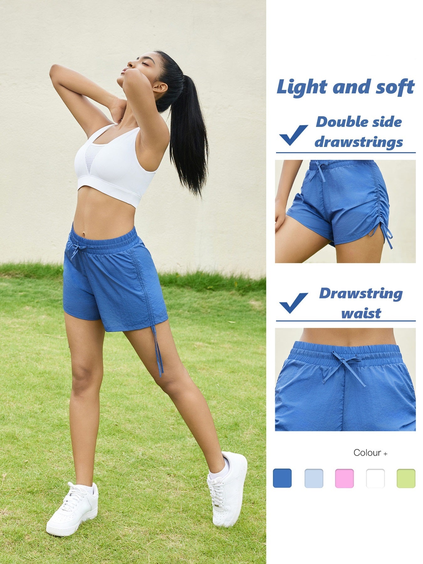 Women's lightweight two-piece drawstring sports shorts