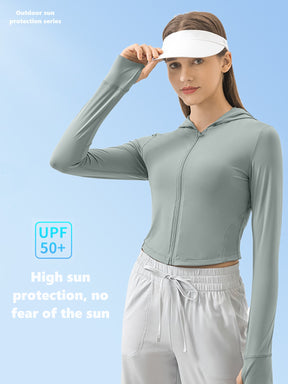 Ladies new summer light breathable sun protection clothing female UV protection slim short hooded jacket ice sense skin clothing