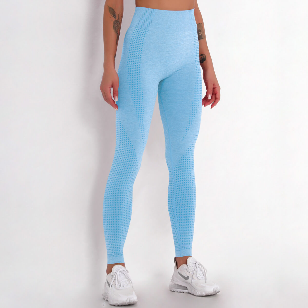 WOMEN'S GYM LEGGINGS - HIGH WAISTED GYM LEGGINGS, VITAL SEAMLESS LEGGINGS FOR GYM WORKOUT - Sky Blue Marl | Sheveve.com