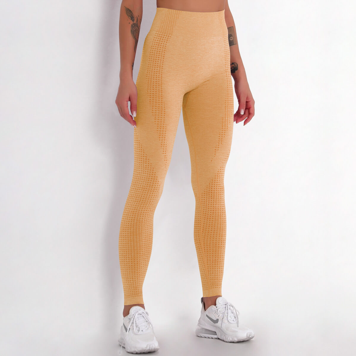 WOMEN'S GYM LEGGINGS - HIGH WAISTED GYM LEGGINGS, VITAL SEAMLESS LEGGINGS FOR GYM WORKOUT - Khaki Marl | Sheveve.com