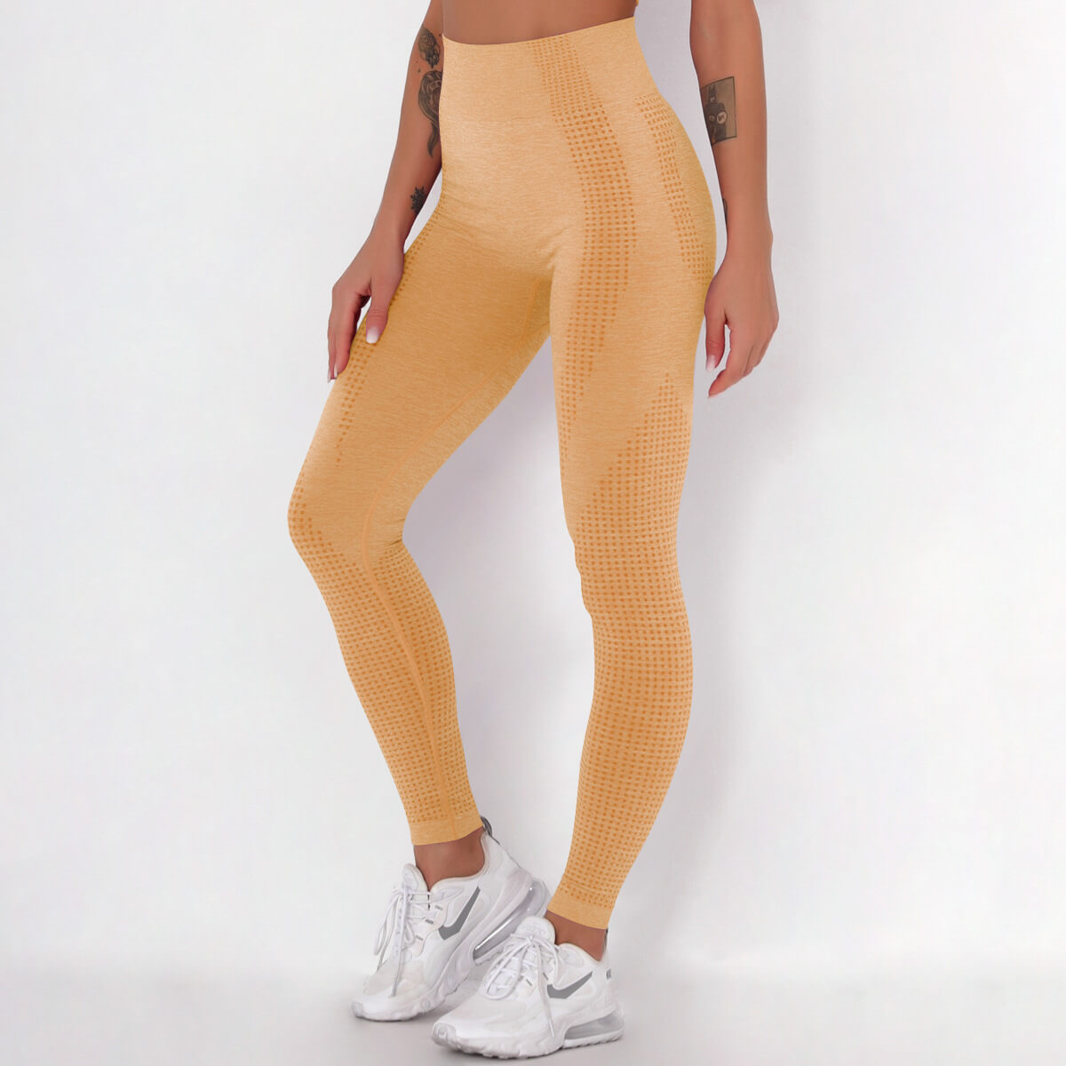 WOMEN'S GYM LEGGINGS - HIGH WAISTED GYM LEGGINGS, VITAL SEAMLESS LEGGINGS FOR GYM WORKOUT - Khaki Marl | Sheveve.com