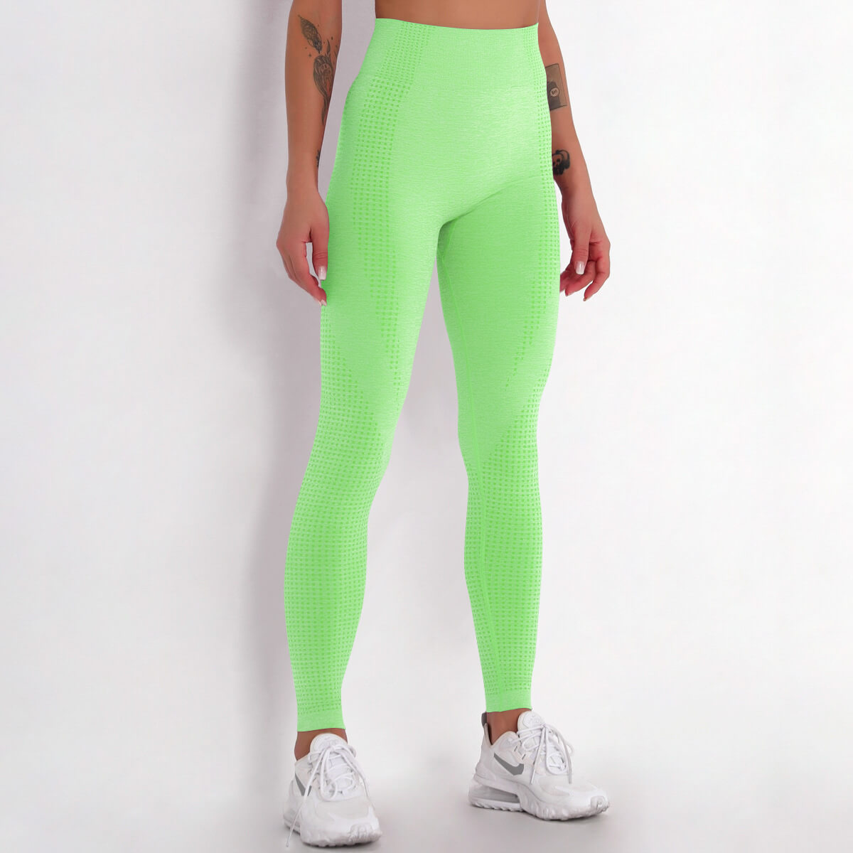 WOMEN'S GYM LEGGINGS - HIGH WAISTED GYM LEGGINGS, VITAL SEAMLESS LEGGINGS FOR GYM WORKOUT - Fluorescent Green Marl | Sheveve.com