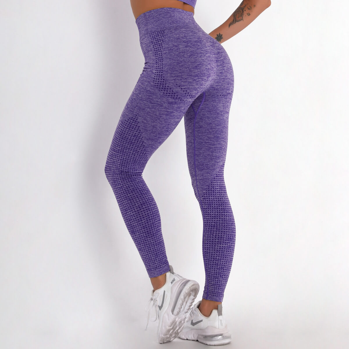 WOMEN'S GYM LEGGINGS - HIGH WAISTED GYM LEGGINGS, VITAL SEAMLESS LEGGINGS FOR GYM WORKOUT - Purple Marl - Back | Sheveve.com