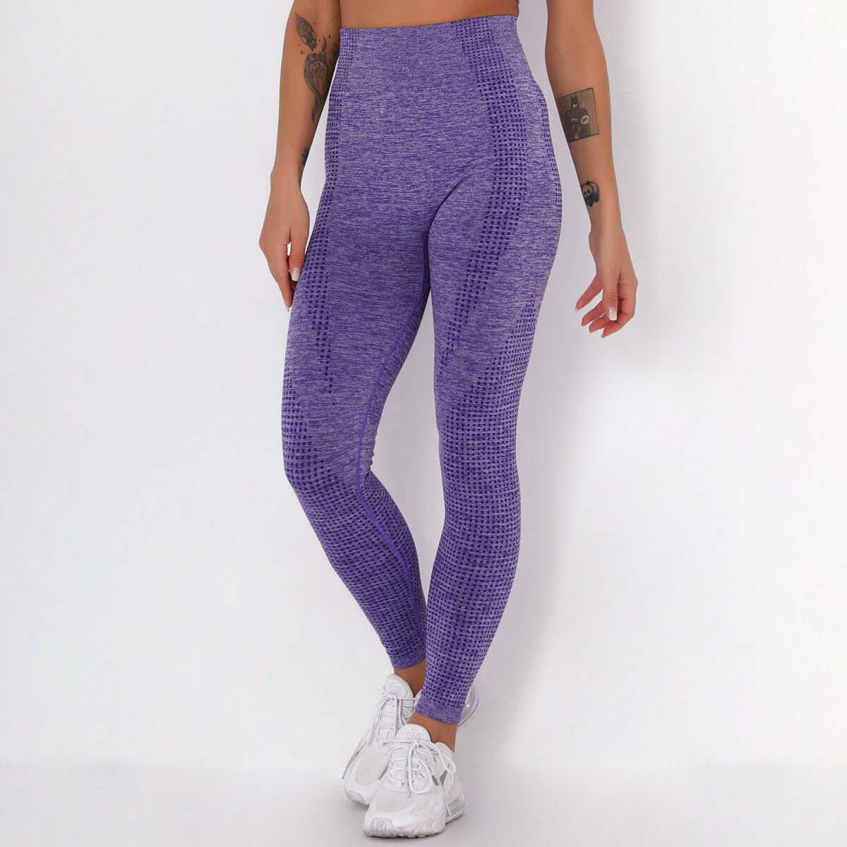 WOMEN'S GYM LEGGINGS - HIGH WAISTED GYM LEGGINGS, VITAL SEAMLESS LEGGINGS FOR GYM WORKOUT - Purple Marl | Sheveve.com