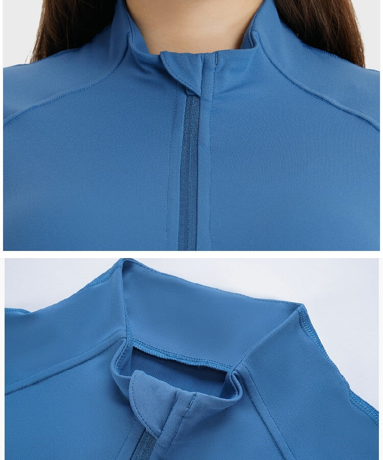 Yoga Jackets for Women - Sports Jackets Super Dry Jackets Zip Up Jackets Define Jacket for Yoga Workout - Dutch Blue -Crew Neck Details | Sheveve.com