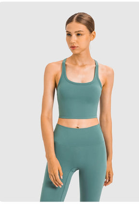 Women's Crop Tops - Sleeveless Crop Tops Built in Sports Bra, Gym Crop Tops Yoga Crop Tops Running Crop Tops for Spring Summer - Tide Green | Sheveve.com