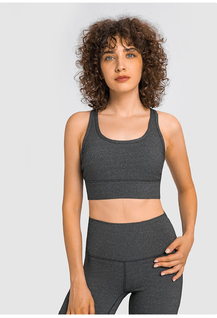 High Support Sports Bra - Cross Back Sports Bra Yoga Gym Running Sports Bra Moving Comfort Sports Bra U Neck Crop Tops - Charcoal Gray | Sheveve.com