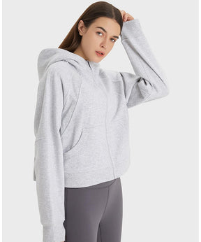 Women's Cropped Zip Up Hoodie - Cropped Zipper Hoodie Thicken Hoodie Warm Fleece Hoodie for Autumn Winter - Cool Grey  | Sheveve.com