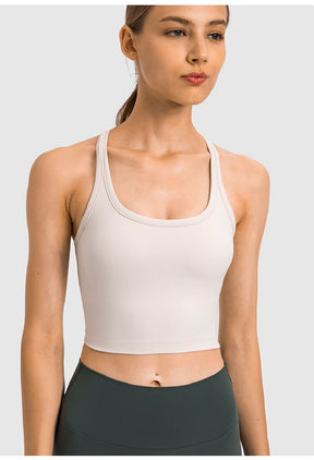 Women's Crop Tops - Sleeveless Crop Tops Built in Sports Bra, Gym Crop Tops Yoga Crop Tops Running Crop Tops for Spring Summer - Creamy White | Sheveve