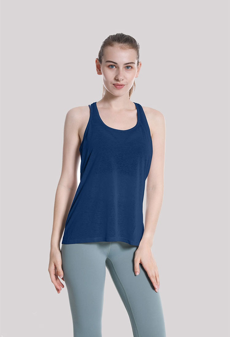 Workout Tank Tops for Women - Square Neck Tank Tops Backless Tank Tops Seamless Tank Tops for Yoga Running Sports - Navy Blue | Sheveve.com