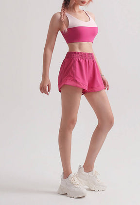 Women's Pink Sports Shorts - High Rise Sports Shorts Lined Sports Short with Mesh Pockets for Running, Yoga, Gym | Sheveve.com