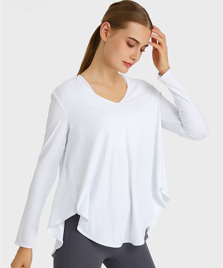 Long Sleeve T shirts for Women - Loose T shirts for Women, Long Sleeve Tops V Neck T Shirts Solid T Shirts for Yoga Running - White  | Sheveve.com