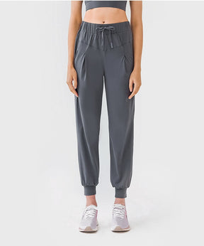 Cropped Joggers Womens - High Rise Joggers with Pockets Nylon Spandex Joggers High Waisted Drawstring Joggers | Sheveve.com