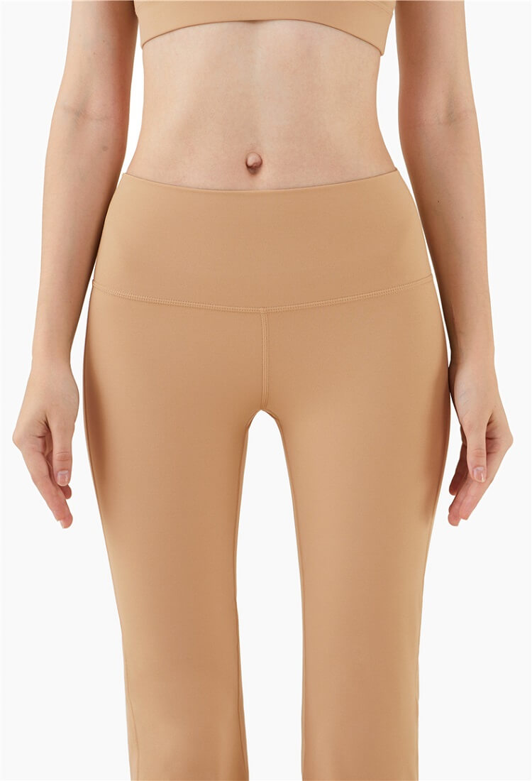 WOMENS FLARE LEGGINGS - HIGH WAISTED FLARE LEGGINGS, YOGA FLARE LEGGINGS SEAMLESS FLARE LEGGINGS FOR LADIES - Khaki | Sheveve.com