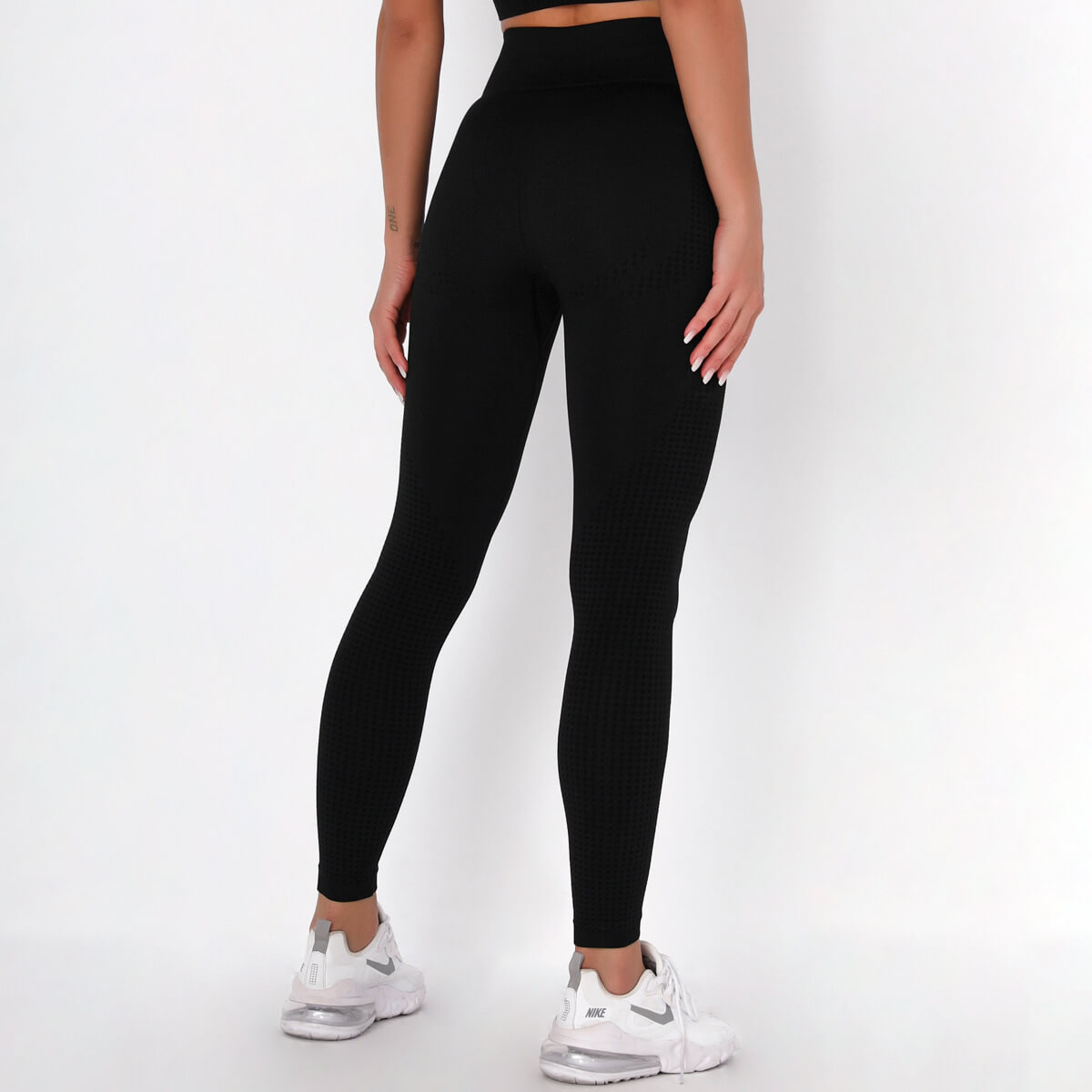 WOMEN'S GYM LEGGINGS - HIGH WAISTED GYM LEGGINGS, VITAL SEAMLESS LEGGINGS FOR GYM WORKOUT - Black Marl  - Back | Sheveve.com