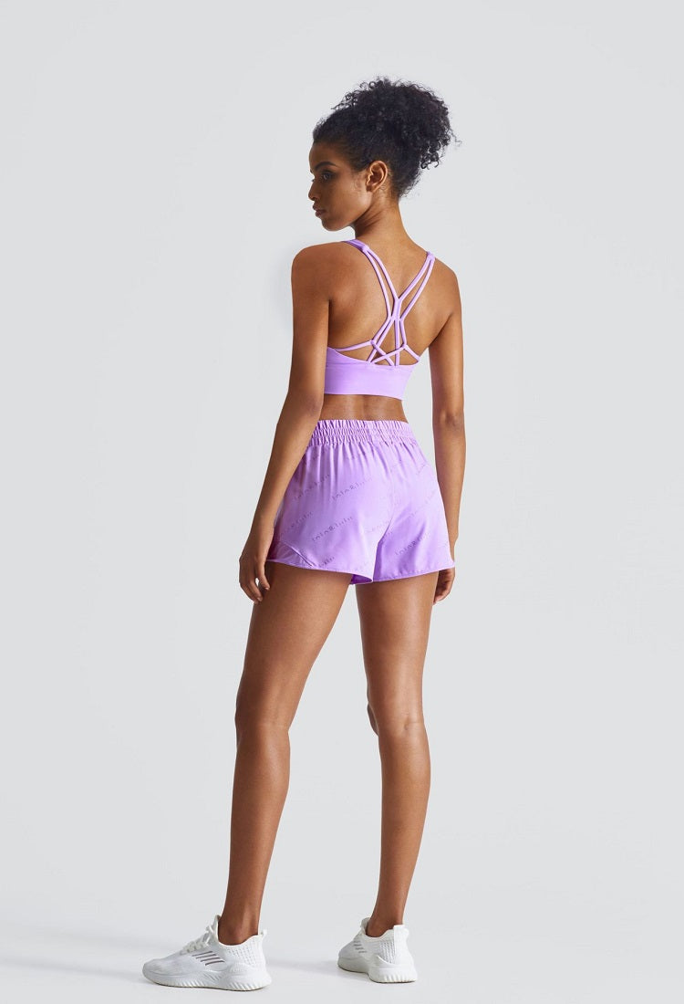 Women's Running Shorts - High Waisted Running Shorts with Liner Tights, Ladies Running Shorts for Sale - Fantasy Purple -Back | Sheveve.com