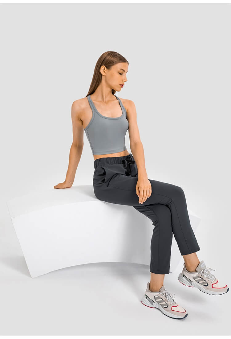 Women's Crop Tops - Sleeveless Crop Tops Built in Sports Bra, Gym Crop Tops Yoga Crop Tops Running Crop Tops for Spring Summer - Streamer Grey | Sheveve.com