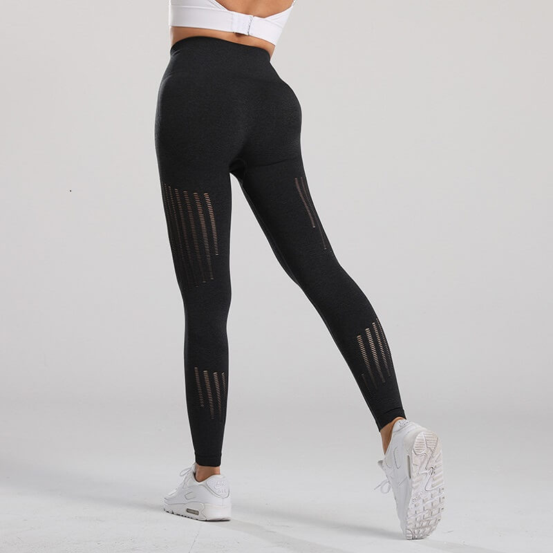 High Waist Hollow Booty Lifting Leggings Black - Bum Enhancing Gym Leggings, Hollow Out Leggings for Ladies, Women - Back  | Sheveve.com