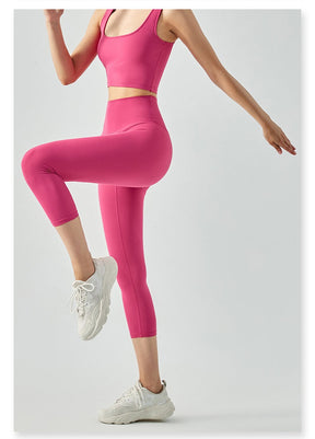 Women's Pink Capris Leggings - High Waisted Capris Leggings with Tummy Control, Lightweight Summer Capri Leggings - Vital | Sheveve.com