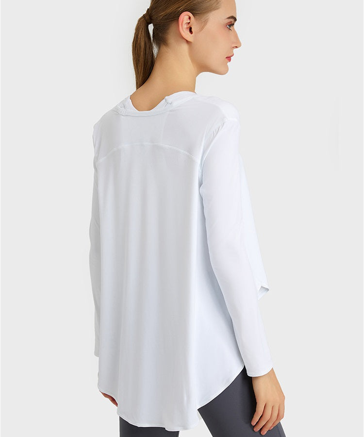 Long Sleeve T shirts for Women - Loose T shirts for Women, Long Sleeve Tops V Neck T Shirts Solid T Shirts for Yoga Running - White - Back | Sheveve.com