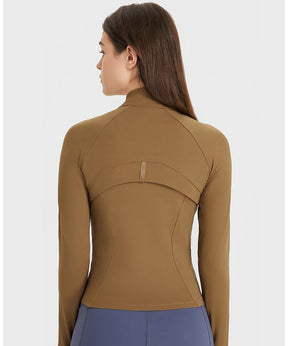 Yoga Jackets for Women - Sports Jackets Super Dry Jackets Zip Up Jackets Define Jacket for Yoga Workout - Cumin Color - Back | Sheveve.com