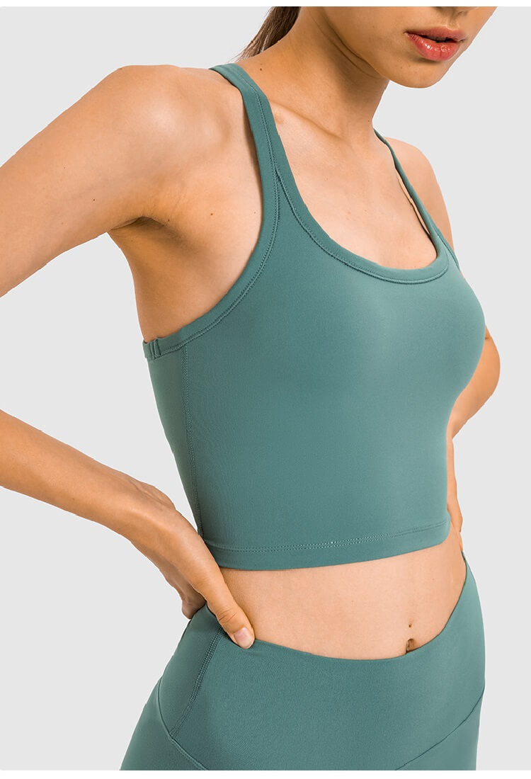 Women's Crop Tops - Sleeveless Crop Tops Built in Sports Bra, Gym Crop Tops Yoga Crop Tops Running Crop Tops for Spring Summer - Tide Green | Sheveve.com