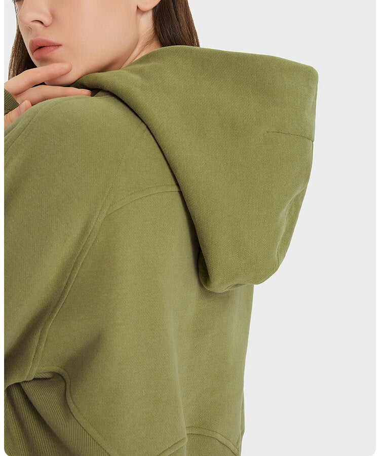 Women's Cropped Zip Up Hoodie - Cropped Zipper Hoodie Thicken Hoodie Warm Fleece Hoodie for Autumn Winter - Licorice Green - Back | Sheveve.com