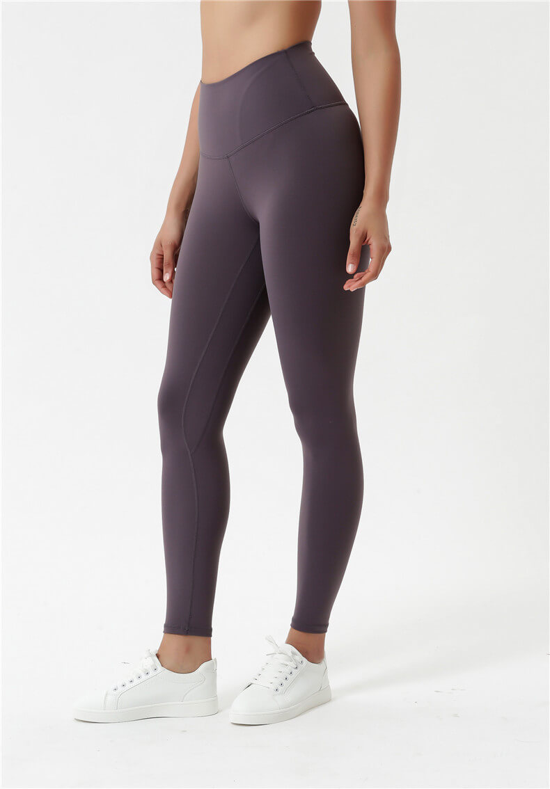 Tight Yoga Pants for Ladies - High Rise Yoga Pants Seamless Yoga Pants with Hidden Waistband Pocket - Roland Grey - Side | Sheveve.com