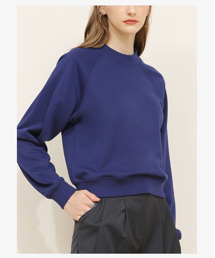 Crew Neck Sweatshirts for Women - Cropped Sweatshirts Comfy Sweatshirts Solid Round Neck Sweatshirts for Spring Fall - Dark Blue | Sheveve.com