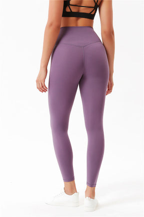 Tight Yoga Pants for Ladies - High Rise Yoga Pants Seamless Yoga Pants with Hidden Waistband Pocket - Iris Purple - Back | Sheveve.com