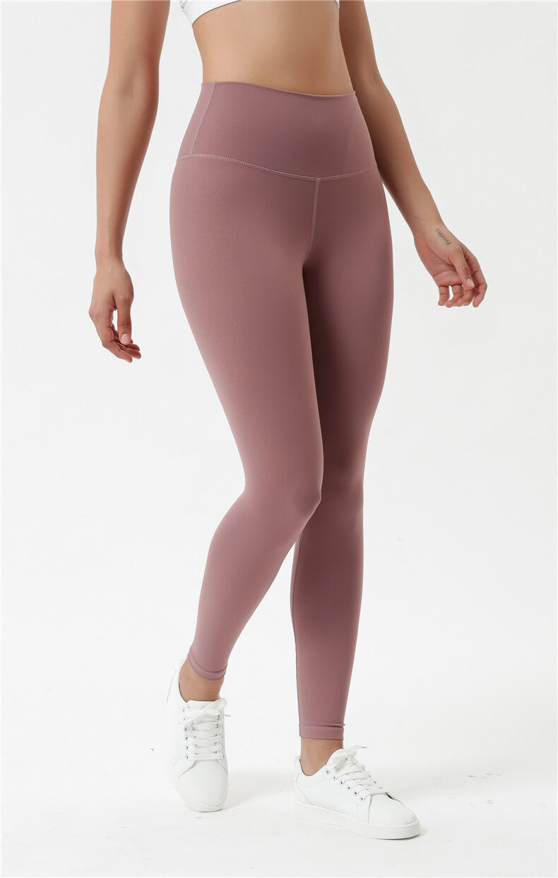 Tight Yoga Pants for Ladies - High Rise Yoga Pants Seamless Yoga Pants with Hidden Waistband Pocket - Pink Rose - Side | Sheveve.com