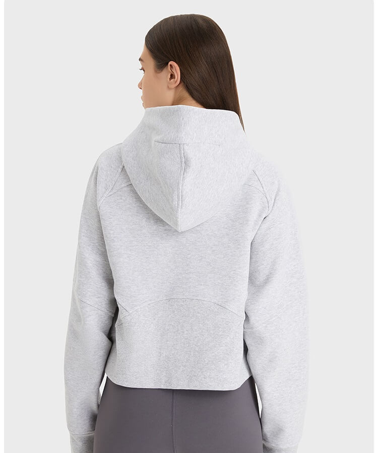 Women's Cropped Zip Up Hoodie - Cropped Zipper Hoodie Thicken Hoodie Warm Fleece Hoodie for Autumn Winter - Cool Grey - Back | Sheveve.com