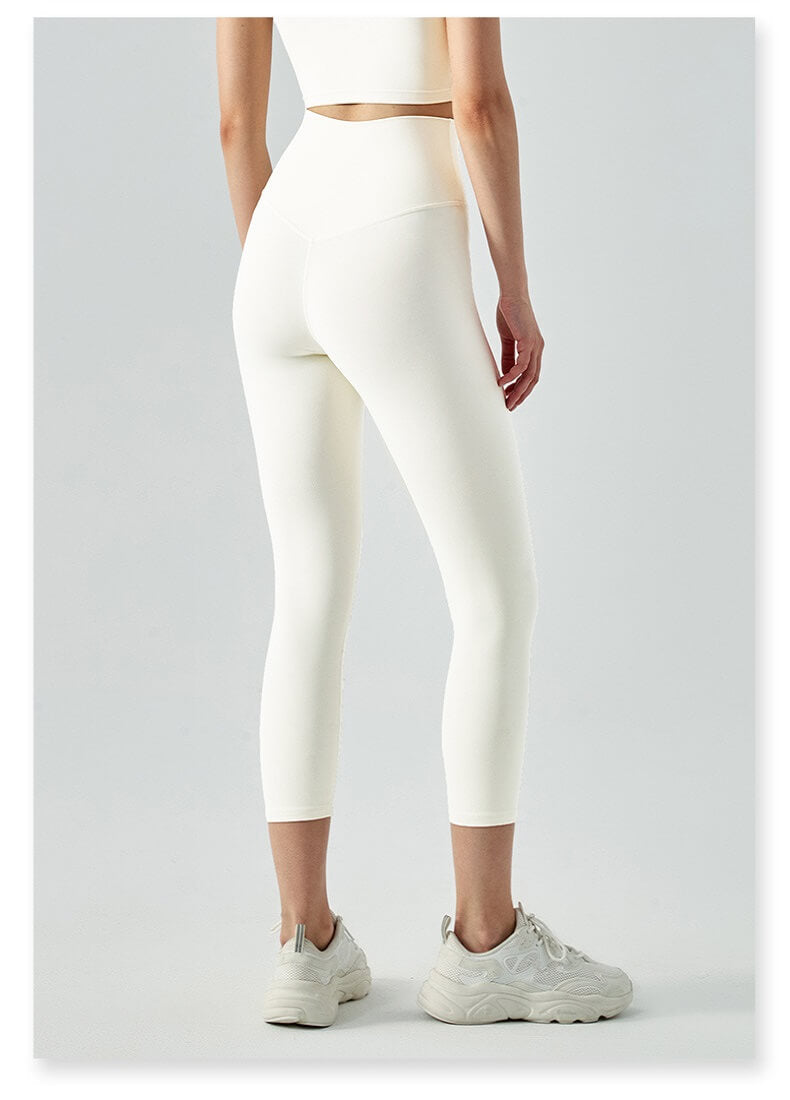 Women's Ivory White Capris Leggings - High Waisted Capris Leggings with Tummy Control, Lightweight Summer Capri Leggings | Sheveve.com