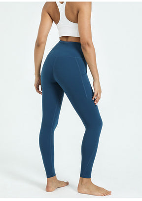 Blue Yoga Pants for Women Active - High Waist Yoga Pants with Pockets, Tummy Control Yoga Pants for Yoga Workout - Back | Sheveve.com