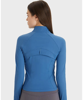 Yoga Jackets for Women - Sports Jackets Super Dry Jackets Zip Up Jackets Define Jacket for Yoga Workout - Dutch Blue- Back | Sheveve.com