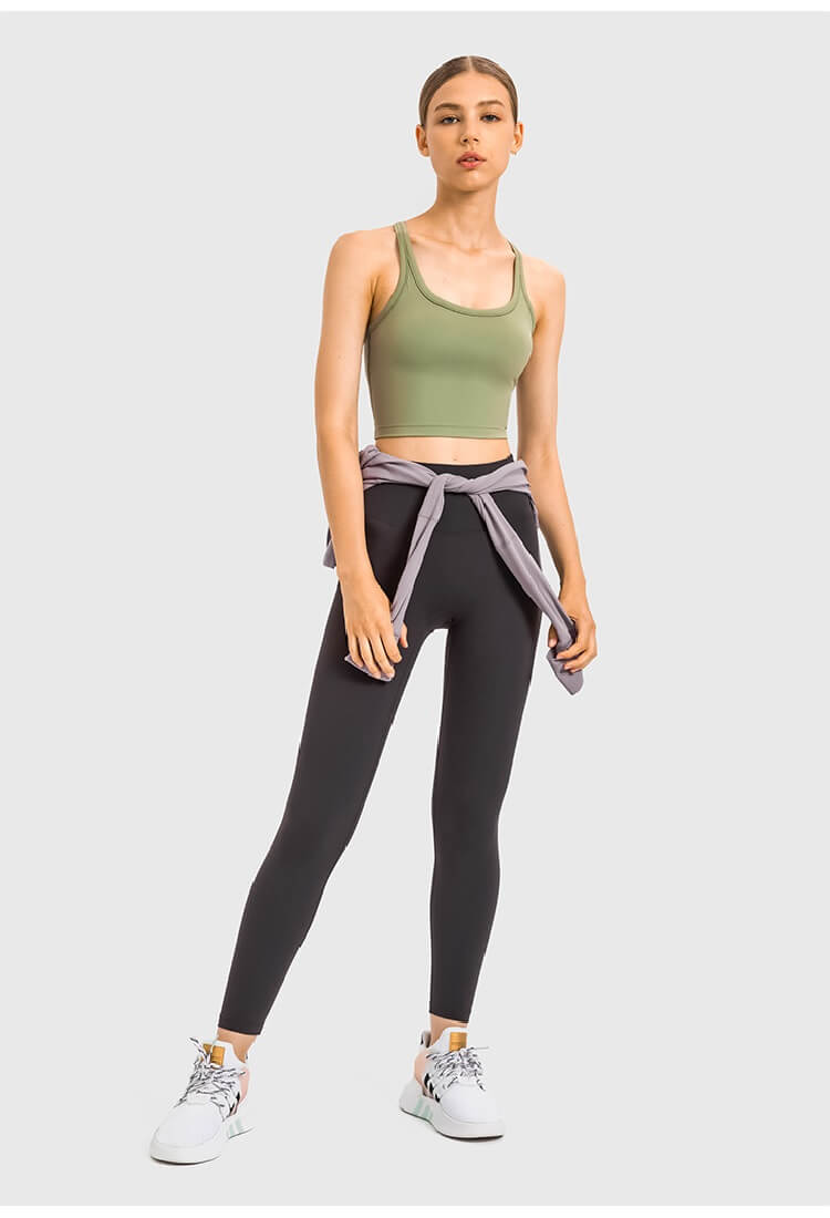 Women's Crop Tops - Sleeveless Crop Tops Built in Sports Bra, Gym Crop Tops Yoga Crop Tops Running Crop Tops for Spring Summer - Matcha Green | Sheveve.com