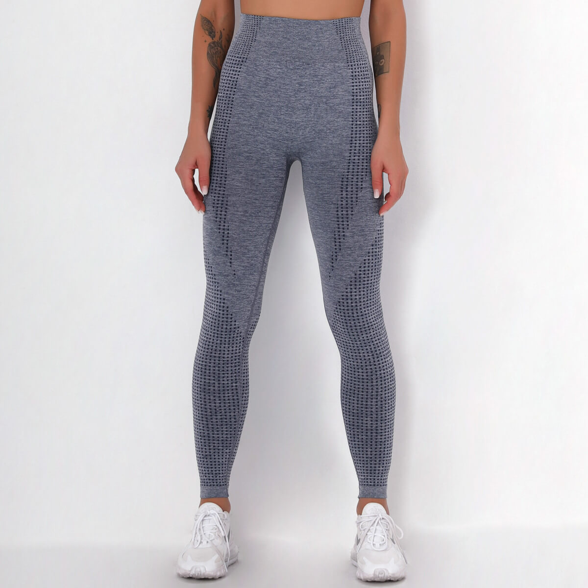 WOMEN'S GYM LEGGINGS - HIGH WAISTED GYM LEGGINGS, VITAL SEAMLESS LEGGINGS FOR GYM WORKOUT - Navy Blue Marl | Sheveve.com