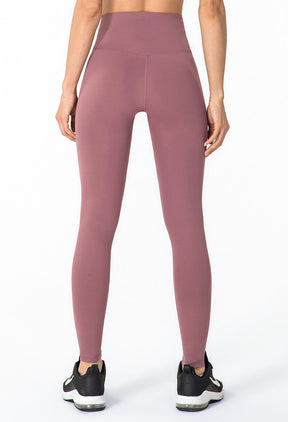 Bean Paste Pink Tight Leggins with Pockets for Women - High Waist Tummy Control Leggins, Fitness Leggins for Yoga Gym - Back | Sheveve.com