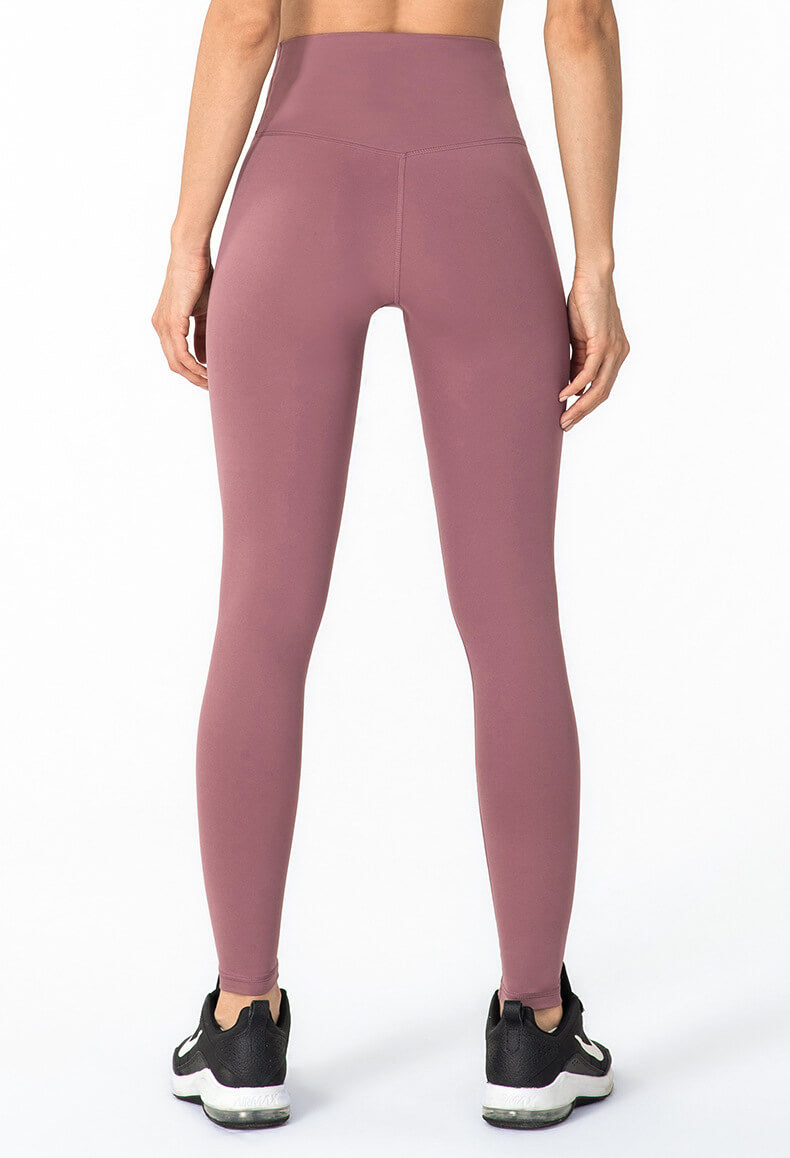 Bean Paste Pink Tight Leggins with Pockets for Women - High Waist Tummy Control Leggins, Fitness Leggins for Yoga Gym - Back | Sheveve.com