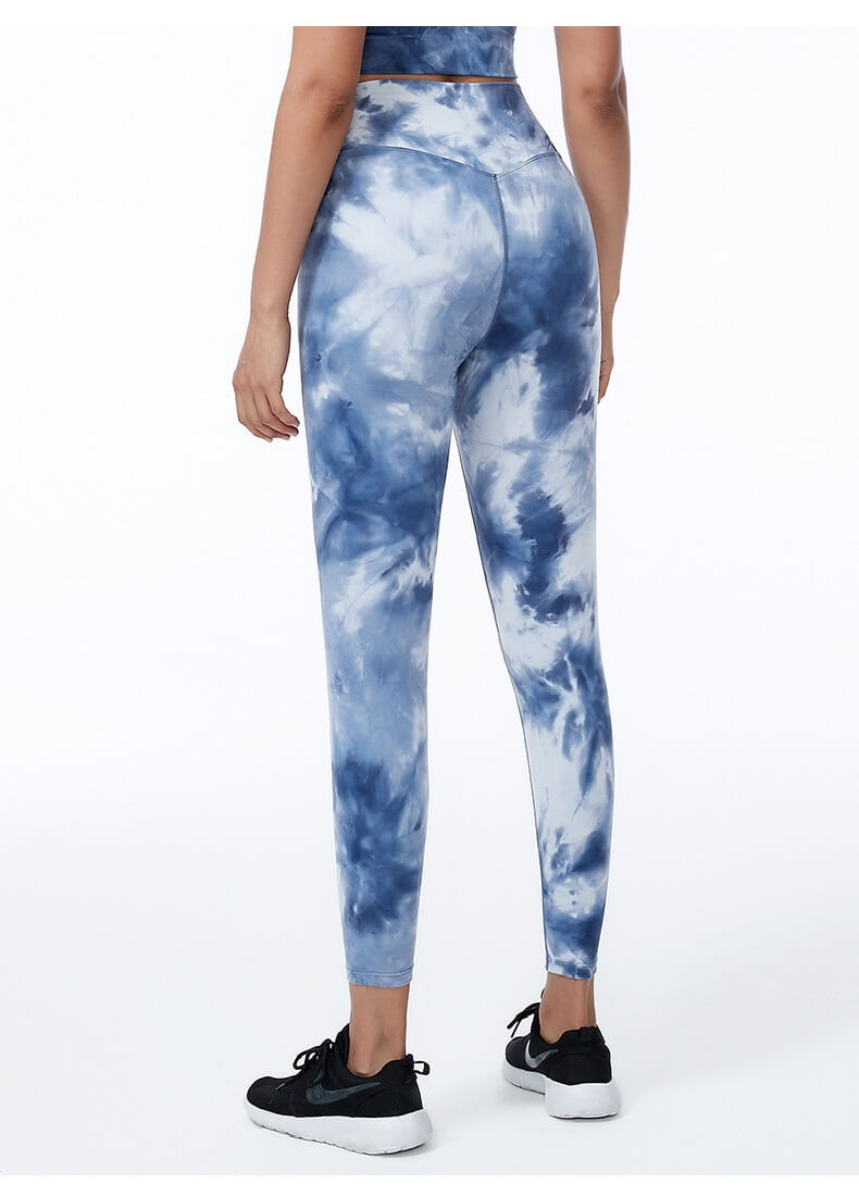 Womens Tie Dye Leggings - Tie Dye Gym Leggings Tie Dye Yoga Leggings, Sweaty Betty Tie Dye Leggings for Fall, Winter - Light Inky Blue - Back | Sheveve.com