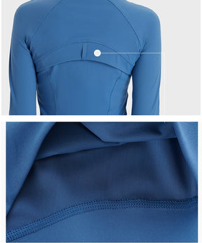 Yoga Jackets for Women - Sports Jackets Super Dry Jackets Zip Up Jackets Define Jacket for Yoga Workout - Dutch Blue - Back Details | Sheveve.com