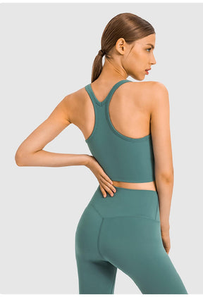 Women's Crop Tops - Sleeveless Crop Tops Built in Sports Bra, Gym Crop Tops Yoga Crop Tops Running Crop Tops for Spring Summer - Tide Green -Back | Sheveve.com