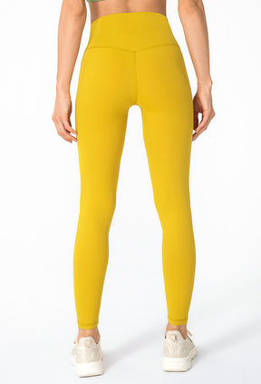 High Waist Legging with Pocket - Gym Legging Yoga Legging, Seamless Tummy Control Legging for Ladies - Honey Yellow - Back | Sheveve.com