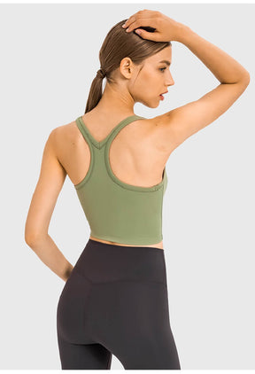 Women's Crop Tops - Sleeveless Crop Tops Built in Sports Bra, Gym Crop Tops Yoga Crop Tops Running Crop Tops for Spring Summer - Matcha Green - Back | Sheveve.com