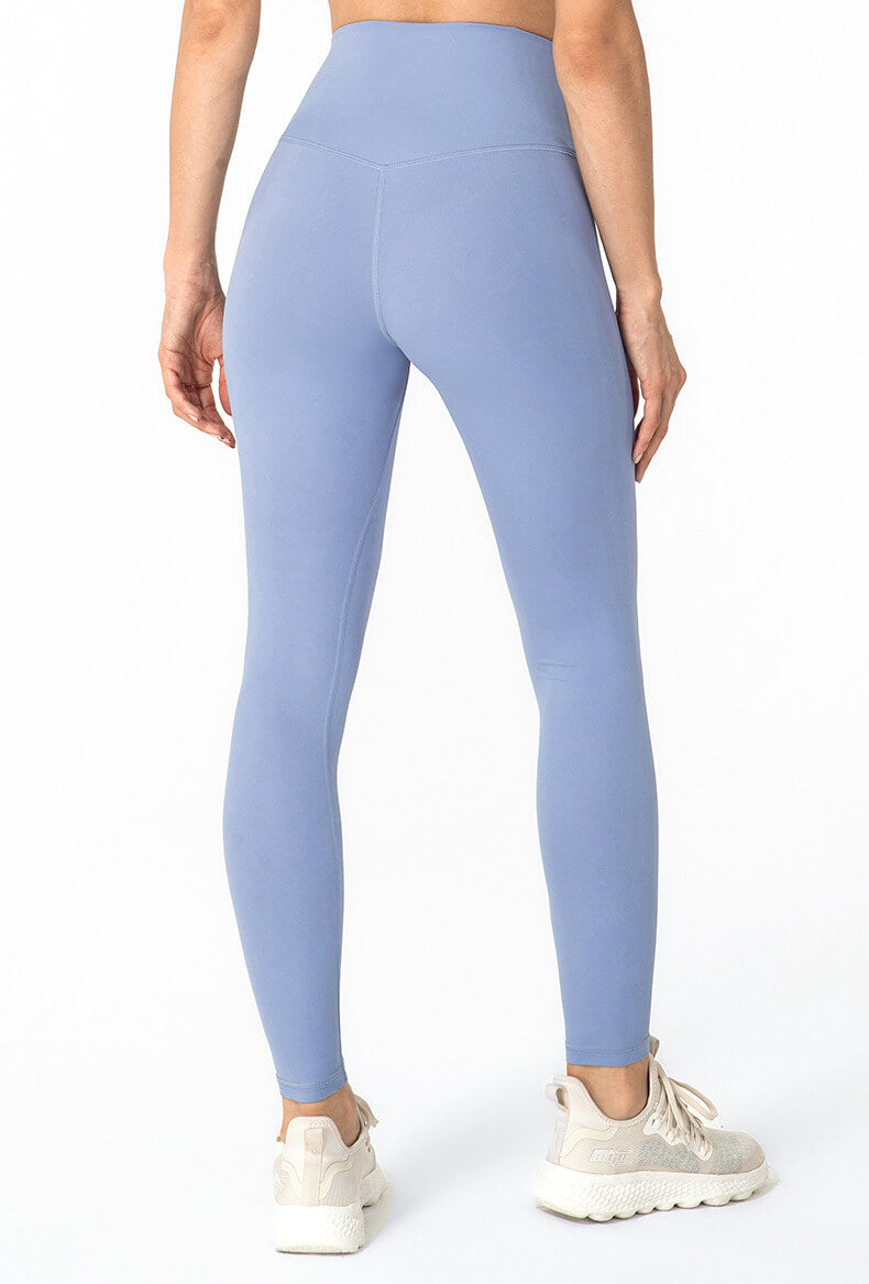 Light Blue Tight Leggins with Pockets for Women - High Waist Tummy Control Leggins, Fitness Leggins for Yoga Gym - Back | Sheveve.com