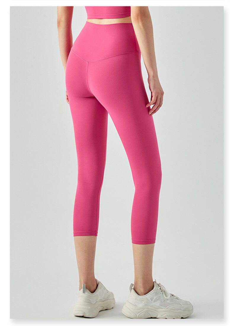 Women's Pink Capris Leggings - High Waisted Capris Leggings with Tummy Control, Lightweight Summer Capri Leggings - Back | Sheveve.com