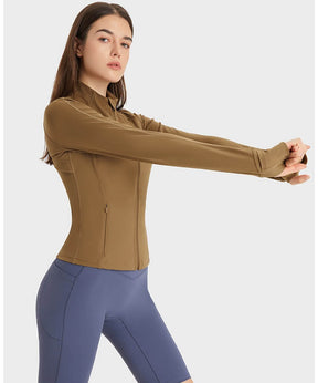 Yoga Jackets for Women - Sports Jackets Super Dry Jackets Zip Up Jackets Define Jacket for Yoga Workout - Cumin Color | Sheveve.com